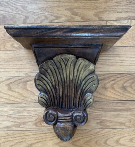 MCM Solid Wood Ornate Wall Sconce Hand Carved Display Shelf Vintage