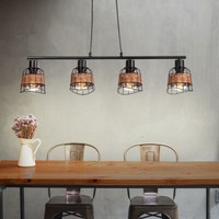 Pendellampe HäNgeleuchte Wohnzimmerlampe KäFig Schwarz Rattan 4-Flammig H 150 Cm
