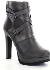 Gianni Bini Ravi Zip Buckles Leather 4.75 Heeled Ankle Boots Booties Gray 7.5