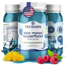 Wildcrafted Irish Sea Moss Gel, Dried Seaweed Seamoss, Blue Spirulina, Raspberry