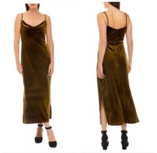 Taylor Woman Sleeveless Cami Cowl Neck Solid Velvet Dress Size 14 Olive
