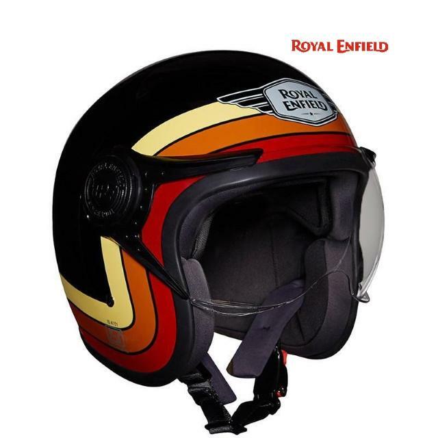 CASCO MOTO JET CON VISIERA ROYAL ENFIELD BORDER STRIPES BLACK LUCIDO