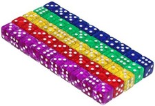 50 6-Sided Dice  16mm  5 Colors