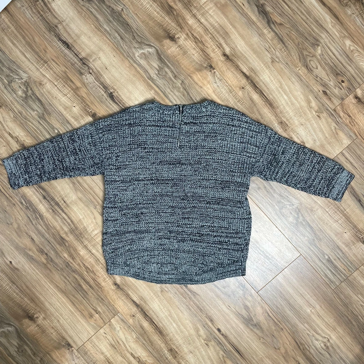 Cable Gauge Sweater Soft Black White Knit Marble Medium Petite