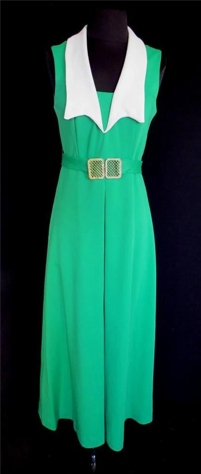 Robe Longue En Tricot Poly Vintage Classique Des Années 1970 Taille 6+ - Photo 1/1