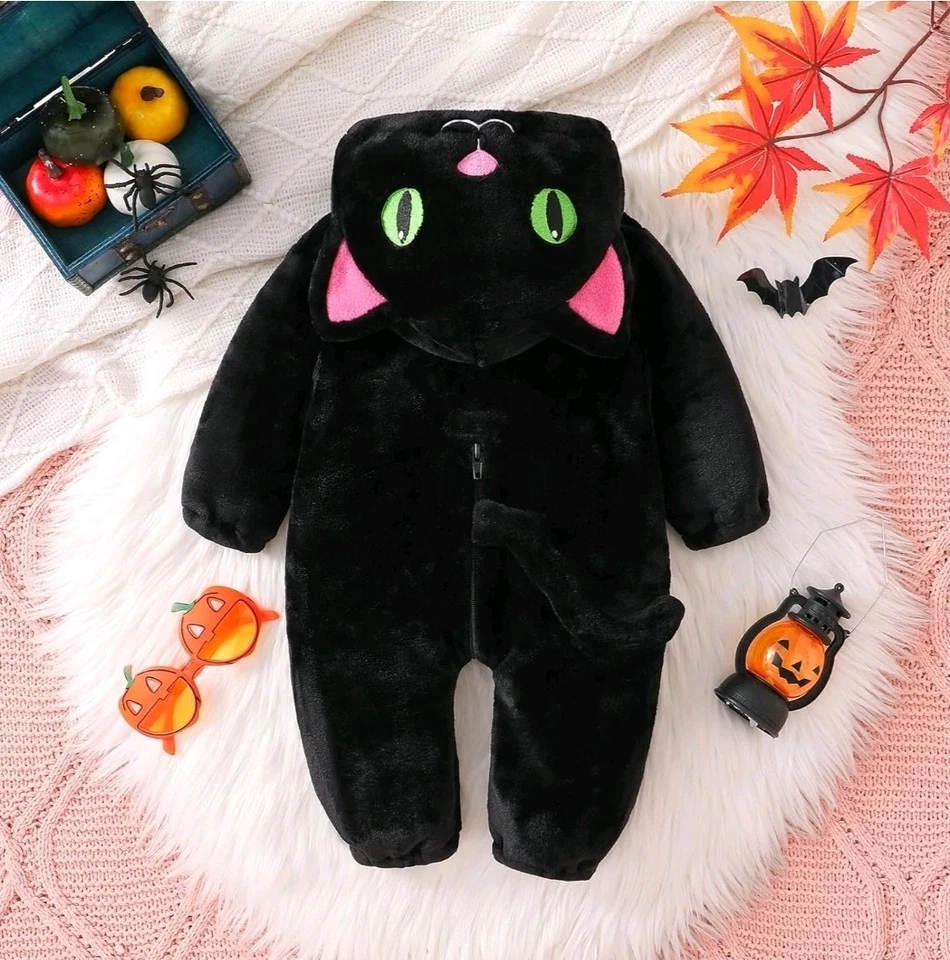 Bebé (18-24 Meses) Animal Gato Negro Disfraz Halloween Cremallera Foto 2 de 4
