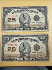 1923 DOMINION OF CANADA 25 CENTS SHINPLASTER BANKNOTE HYNDMAN - CIRCULATED