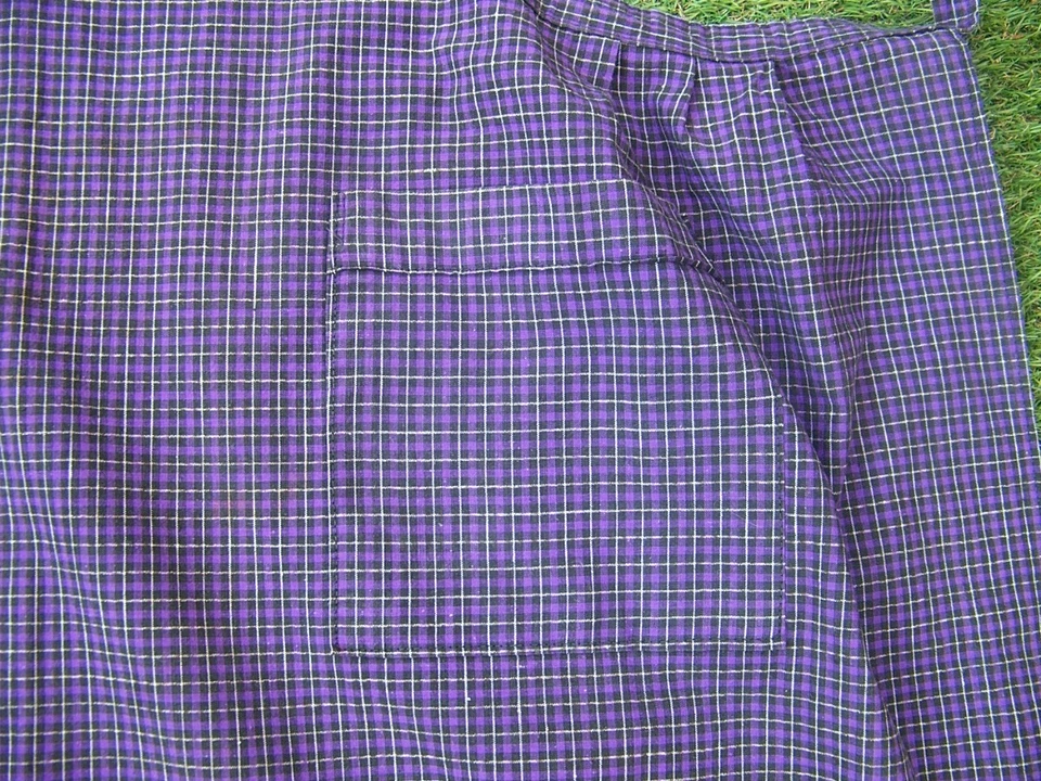 ANCIEN TABLIER TISSU COTON ECOSSAIS PARME - TIS 242/1 - Photo 3/4