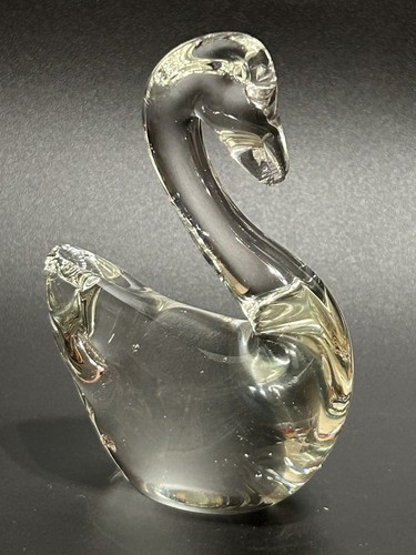 Vintage Swan Goose Duck Glass Figurine Clear Glass Paperweight UV Reactive - Picture 5 of 7