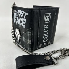 Ghost Face Chain Wallet Black and White Plaid Tri-Fold