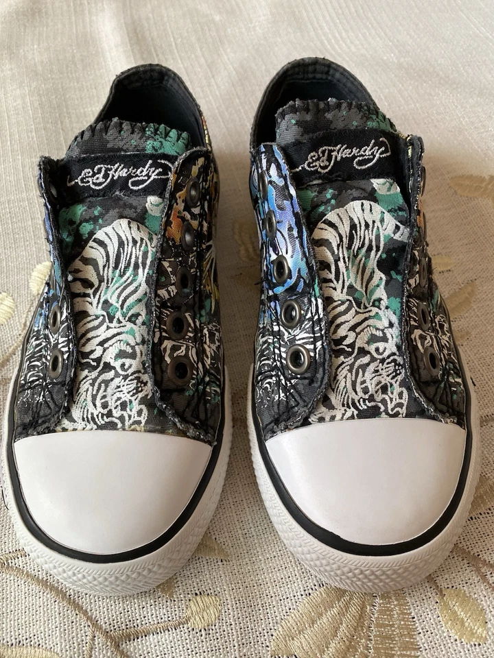 Ed Hardy Low Top Sneakers Tiger Y2K slip on laceless Kids Size 13 - Image 3 of 4