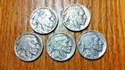 5 Buffalo Nickels W/ Dates ~ 1928, 1935 S, 1936 D x 2, 1937  Good condition