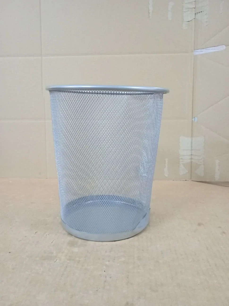 KEPLIN Round Trash Can 1 Piece Silver Non Slip Mesh Bin Stylish Sturdy Metal New