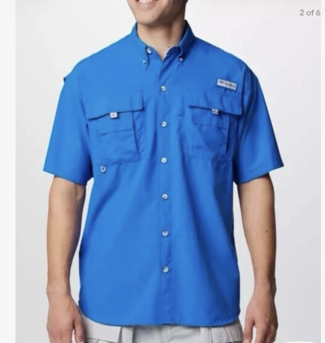 Columbia PFG Bahama II Short Sleeve Relaxed Fit Fishing Shirt Blue L Omni-Shade