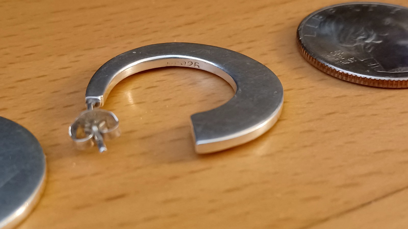 925 Solid Sterling Silver Hoop Pierce Earrings - image 3