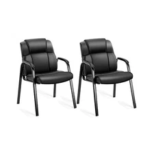 Waiting Room Chairs Set of 2,Leather Office Desk Reception Guest Chair with Arms