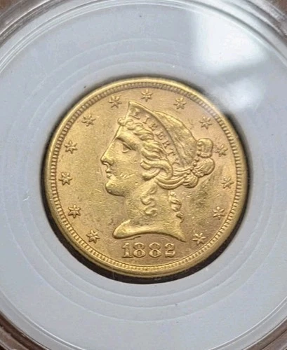 1882-S Liberty Gold Half Eagle $5 Coin With Protective Case
