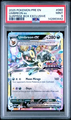 2025 POKEMON PRE EN-PRISMATIC EVOLUTIONS SURPRISE BOX EXCLUSIVE UMBREON EX PSA 9