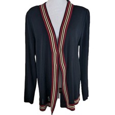 Misook Cardigan Blazer Sz Large Black Red Gold Hook-Eye Close Career Office