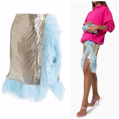 CHRISTOPHER KANE runway feather-paneled chainmail skirt nwt $3,227 it-46 / us-8