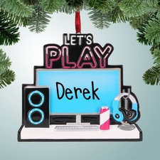 Personalized Let's Play Gaming Computer Desktop Christmas Ornament - Video
