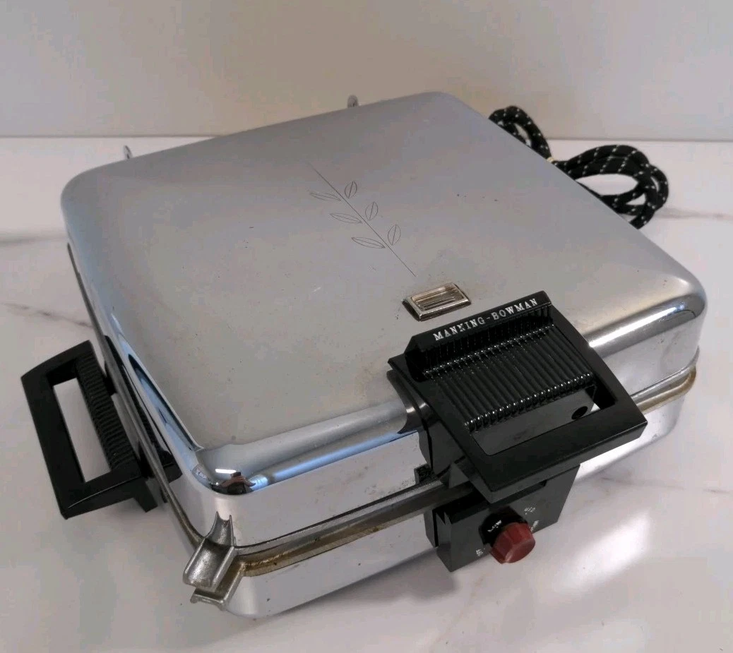 Vintage Manning-Bowman Chrome Electric Waffle Iron 37502 Reversible Griddle USA