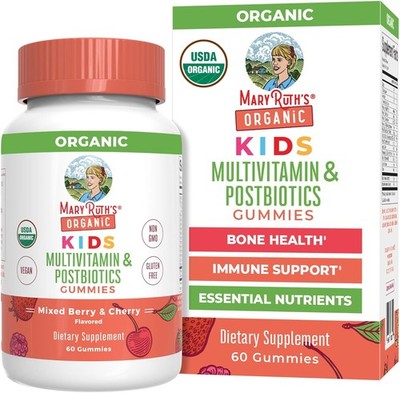 MaryRuth Organics Kids Vitamins | USDA Organic | Multivitamin Gummies + Postbiot