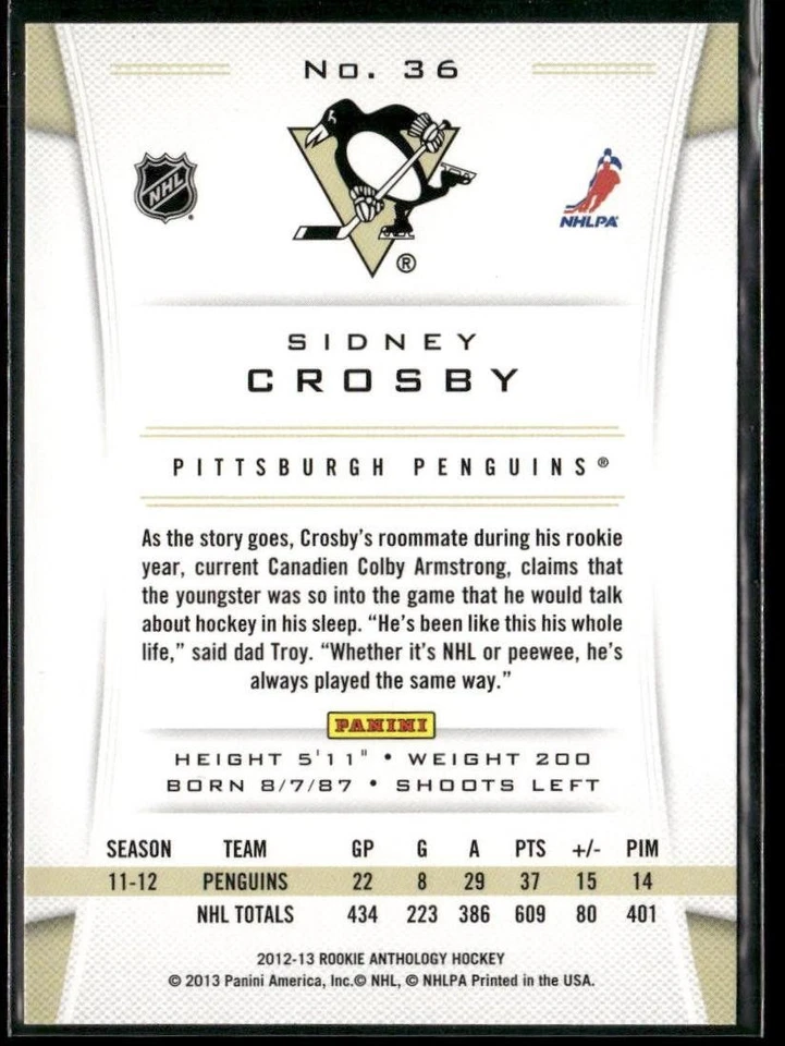 2012-13 Panini Rookie Anthology Sidney Crosby #36 Pittsburgh Penguins - Image 2 of 2