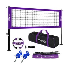 Outdoor Portable Volleyball Net Set with Adjustable Height Steel Poles, Volle...