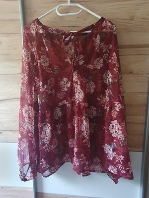 Damen Bluse Dunkelrot Geblümt Langarm Gr. 48