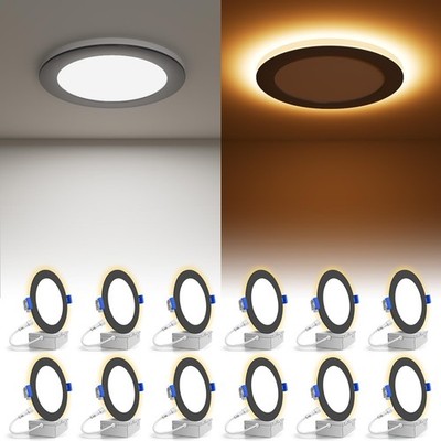 12 Pack 6 Inch 5CCT LED Recessed Ceiling Panel Light Dimmable with Night Light