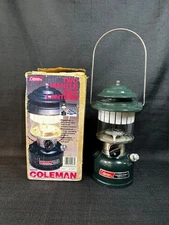 Vintage Coleman 2 Mantle Gas Lantern Camp Fuel Light 288A700 Green Enamel Glass