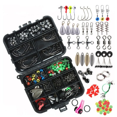 Fishing Tackle Kit 188Pcs Accessories Lures/Sinker/Weights/Beads/Hooks/Swivels