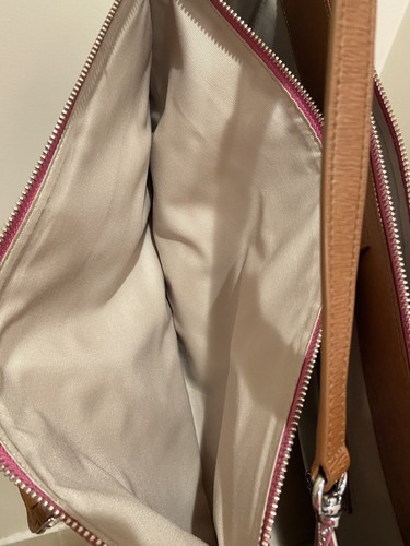 RALPH LAUREN Newbury Tricolor Pink Brown White Double Zip Satchel Shoulder Hand - Picture 12 of 17