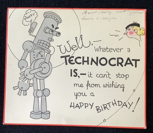 Vintage Birthday Greeting Card 1930S Technocrat Robot Space Creature