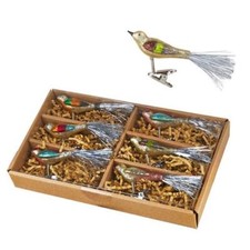 NWT Set 6 RAZ Boxed 4.5" Glass Birds Tinsel Tails CHRISTMAS Ornament Set