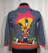 Looney Tunes Sweater Girls Med 10 / 12 Blue Tweety Bird 1997 Warner Bros USA