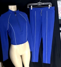 JULLIANE TRACKSUIT CROPPED TOP Reflector Stripes JUNIORS SZ L BLUE dg2