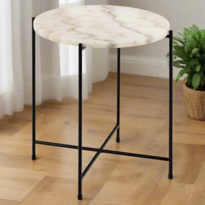 Avila Amour 42 cm runder Beistelltisch in weißem Marmor mit Metallgestell Möbel
