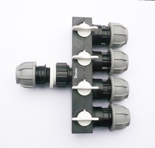 MDPE Compression Pipe Joiner/Splitter.  4-Way with Switched Manifold 