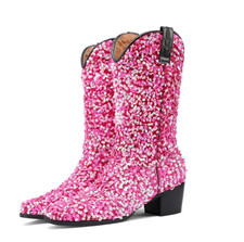 Women's Glitter Sequins Performance Mid Calf Boots Party Knight Shoes Stage Lady