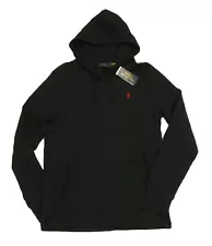 Polo Ralph Lauren Men's Black Solid Cotton Waffle Knit Thermal Pullover Hoodie