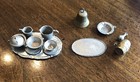 Vintage Pewter Miniature Coffee Set Pitchers Cup Tray etc For Dollhouse Crafts — photo 1