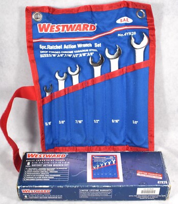 New in Box Old Stock Westward 6pc Ratchet Action Wrench Set with Carrying Pouch