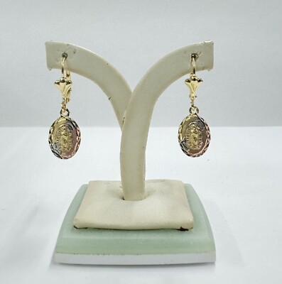 14k Gold Plated Earrings/ Aretes En Oro Laminado (Virgen De Guadalupe)