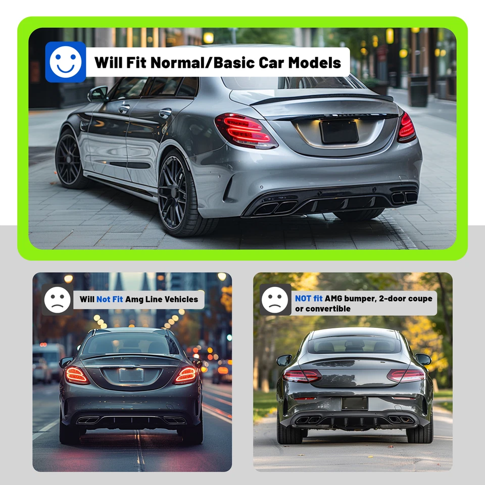 Fits Mercedes Benz W205 C300 2015-2018 Rear Diffuser W/Exhaust Tips Gloss Black - Image 3 of 4