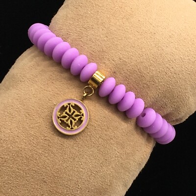 Rustic Cuff Megan Lavender Bracelet Silicone Stretch Beaded Enamel Logo Charm
