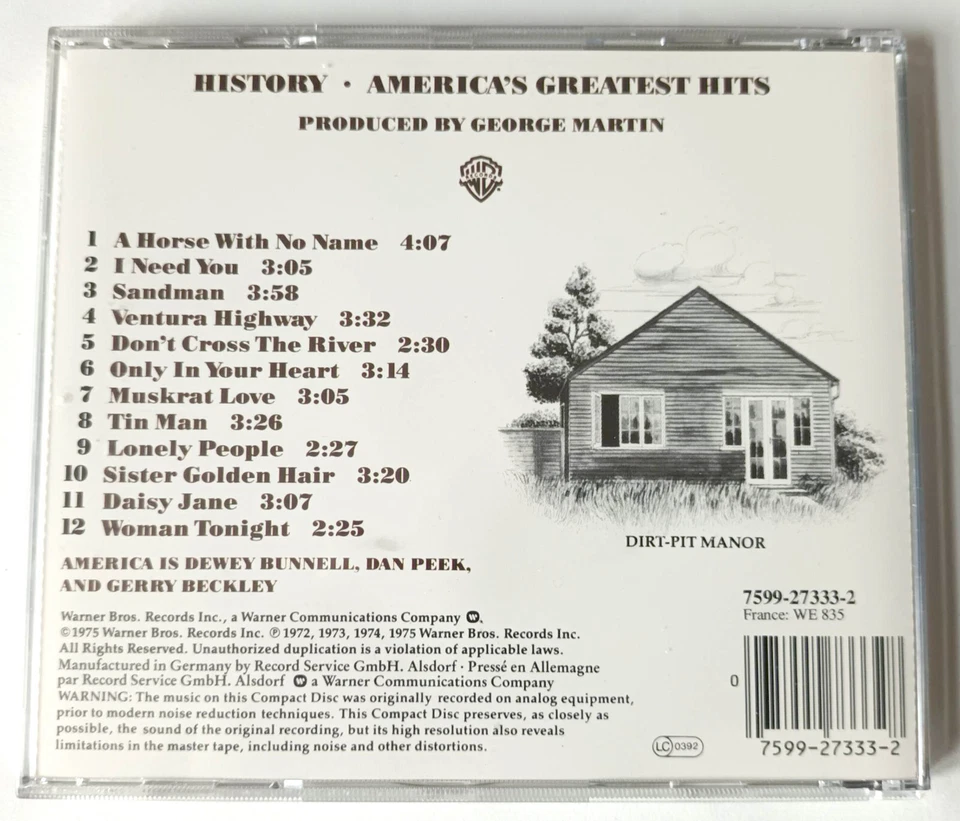 CD AMERICA (Folk Rock) - America's Greatest Hits - Warner Bros. 1986 - Photo 2/2