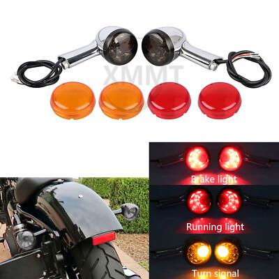 KEEPDSGN LED Turn Signal Tail Light Pair For Harley Sportster 883/1200 – Chrome, Red