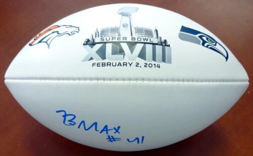 BYRON MAXWELL AUTOGRAPHED WHITE SUPER BOWL LOGO FOOTBALL SEAHAWKS MCS HOLO 76413 - Picture 1 of 6